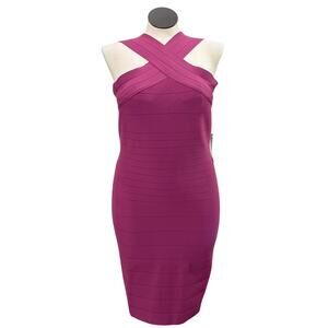 Venus Size XL Bandage Dress NEW Cross Neck Bodycon Pink Stretch Sexy Valentine